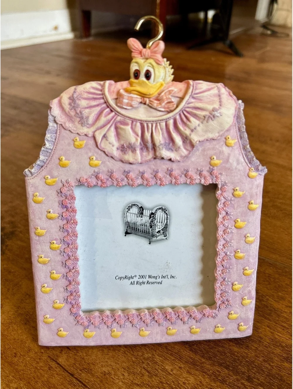 Vintage Pink Duckling Daisy Duck Baby Picture Frame with Dress Design